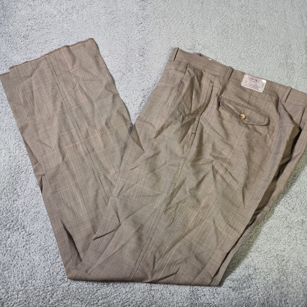 Allen Solly Mens 36‎ Pleated Wool Dress Pants Brown Glen Plaid Vintage Trousers